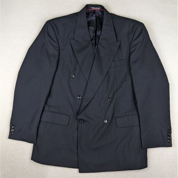 KILBURNE & FINCH - BLUE PINSTRIPE DOUBLE-BREASTED BLAZER JACKET SPORT COAT 42R - Picture 1 of 8